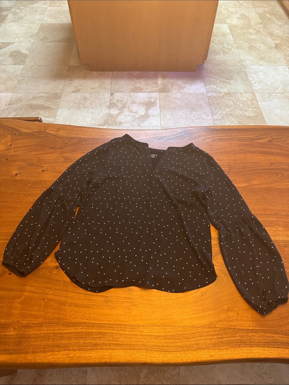LOFT Black Polka Dot V-Neck Long Sleeve Blouse